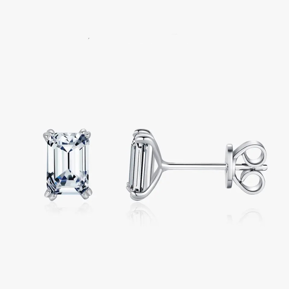 Anthro Studs 925 Sterling Silver Emerald Cut Stud Earrings Hypoallergenic